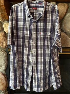Izod Luxury Sport Men's Blue Plaid Short-Sleeve Button-Down Shirt, Size XXL